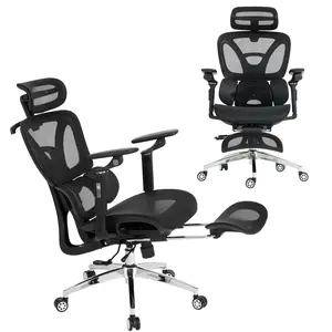 Mesh Ergonomic Office Chair with Footrest, High Back Computer Office Gaming Chair, Big and Tall Home Office Mesh Chair, 3-Zone Lumbar Support, Ajustable 6D Armrest & 3D Headrest Adjustable