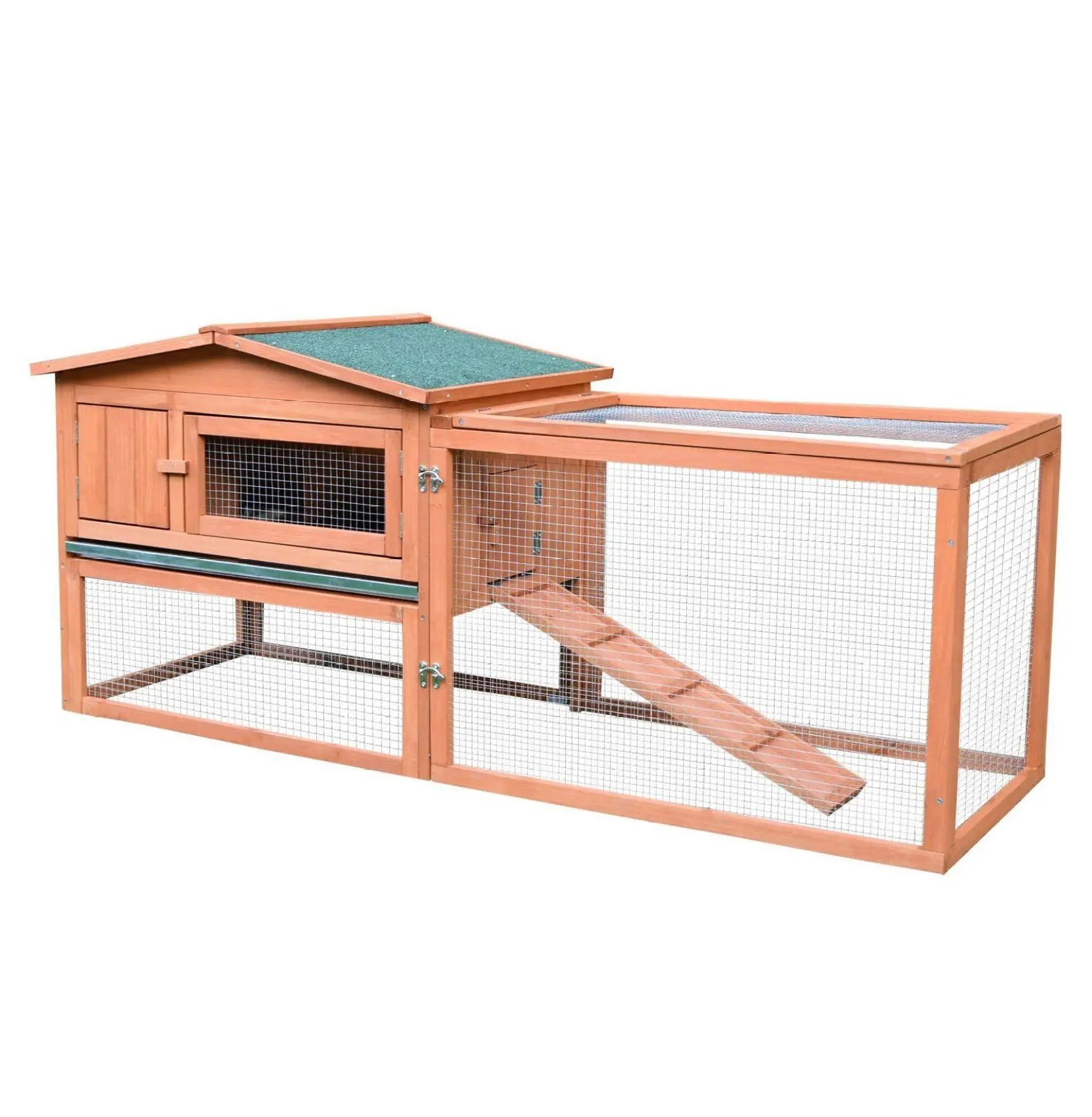 Rabbit Hutch 62" Outdoor Wooden Animal House with Run - Elevated Bunny Cage for Rabbits, Guinea Pigs & Small Pets default