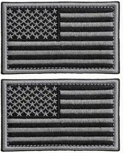 2PCS American Flag Patches,Hook & Loop Patches -Black & Gray- USA Flag for Caps Bags Vests Military Uniform Emblem Patches