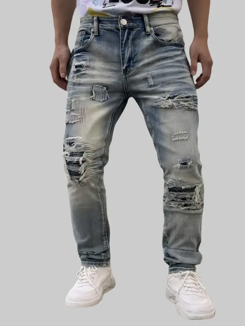 Men's Washed Vintage Straight-Leg Distressed Jeans with Holes Retro Style Casual Wear Unwashed Denim Perfect for Holidays & Parties Dark Wash Slim Fit Jeans Drawstring Elastic Waist levis 527 size  12  jeans Embroidered Camouflage Double Shorts ed hardy S