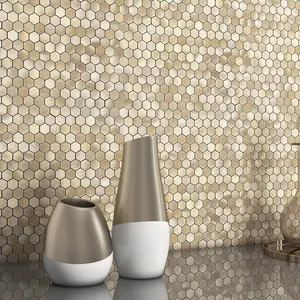 Peel and Stick Backsplash Kitchen Mosaic Tiles Penny Hexagon Small Metal Stickers(5PCS, Champagne)