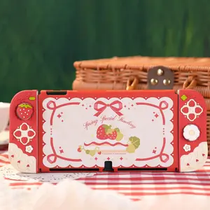 Strawberry Hard Back Case Shell Protector For Nintendo Switch/Oled Joy-Con Controller Hand Grip ABXY Buttons Silicone Full Cover