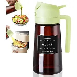Two-in-one glass oil distributor and sprayer - 16-ounce leak-proof olive oil spray bottle, suitable for cooking, air fryers, grilling, baking and salad making, brown bottle