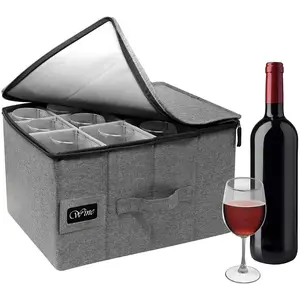 Gray Stemware Storage Chest - Service for 12 with Top Loading Design and Stemware Dividers Glass Case