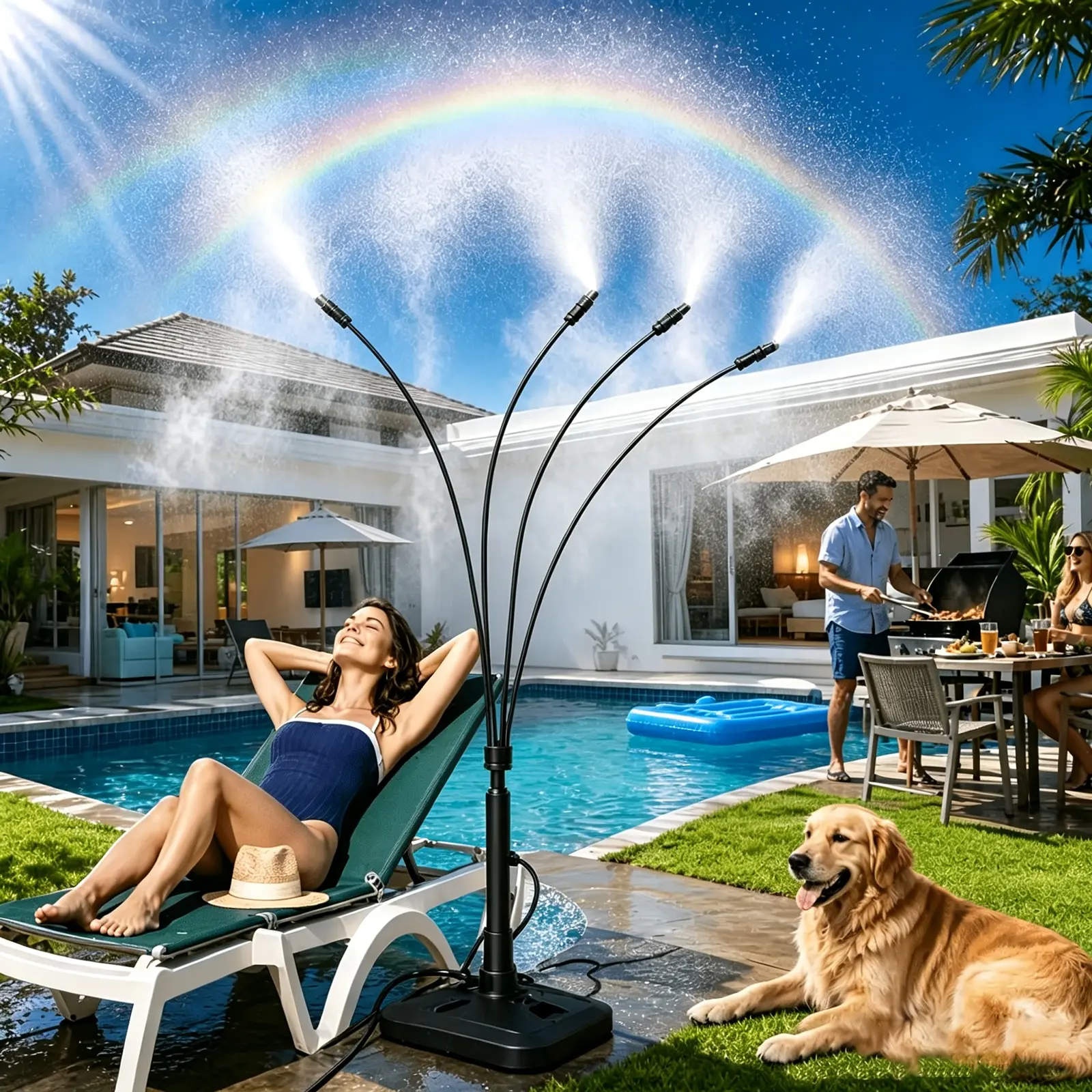 Standing Atomizing Spray System, Outdoor Micro-spray Cooling Device for Gardens & Courtyards, Dust Removal Sprinkler, Spray Cooling System; Vertical Outdoor Sprayer for Courtyards, Outdoor Spray Cooling System Kit Equipped with Nozzles and Hoses