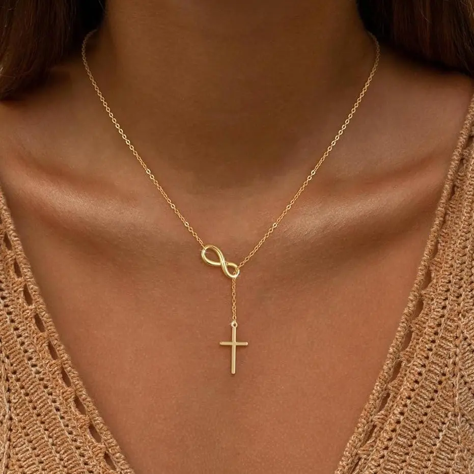 NECOCY Cross Y Chain Pendant Necklaces for Women-Non Tarnish Dainty Charm Necklace-Waterproof Jewellry Gift for Fashion