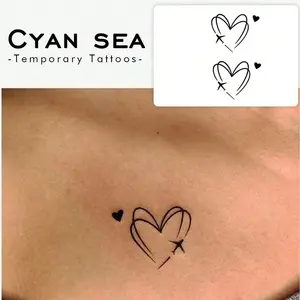 Minimal Double Line Heart Temporary Tattoo Stickers, Tiny Black Outline Love Heart Fake Tattoos for Wrist Collarbone Finger, Waterproof Long Lasting Coquette Aesthetic Body Art Stickers For Women