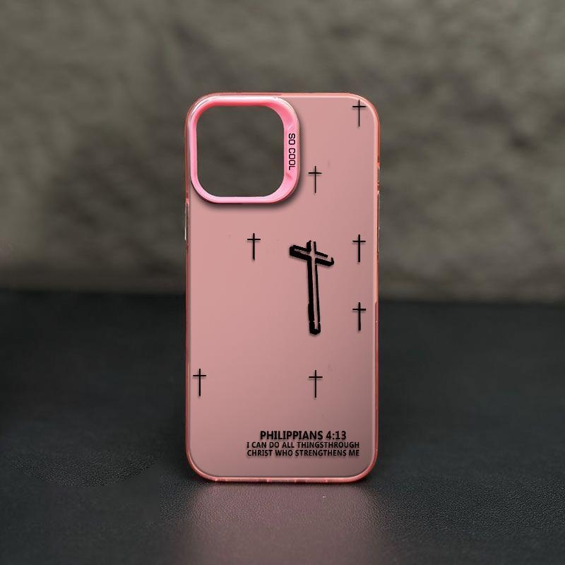 Powerful Cross Design Patterns Phone Case With The Life-Changing Philippians 4:13 Verse Durable Hard Acrylic Back Case With An Anti-Yellowing Coating Made From High-Quality  For iPhone 17.16.15.14.13.12.11.X.XS.XSMAX.XR.8.7