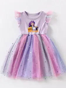 Girls' Fashion Summer Dress 4-7 Years, Star Gradient Mesh Dress, Cartoon Print, Princess Dress, Ideal Gift for daughter, perfect for outfit, vacation, Party, Casual Wear