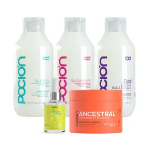 La Pocion Shampoo,  La Pocion Tratamiento, La Pocion Crema para peinar, la Pocion Ancestral y La Pocion oleo b8 (5 pack)