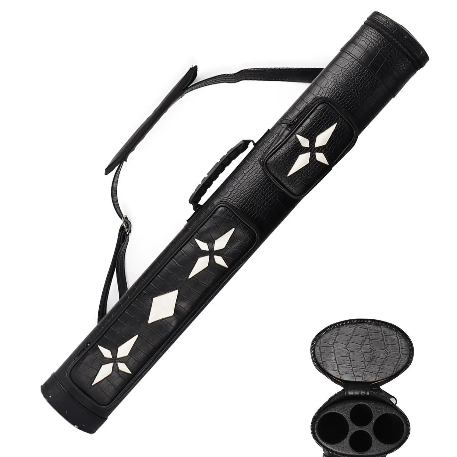 2x2 Deluxe Hard Billiard Pool Cue Stick Carrying Case with Adjustable Strap & Zippered Pockets for Accessories