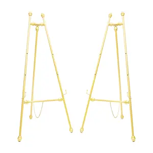 2-Pack Gold Heavy-Duty Floor Easel Stands, 11lbs Capacity, 46.5in Tall 2-Piece Set, Scratch-Proof Wedding Sign Art Display Poster Holder Home Organizer Storage Rack, Two Piece Set