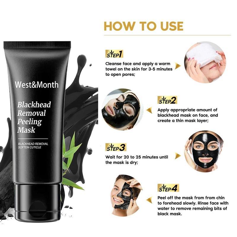 Bamboo Charcoal Facial Mask Deep Cleansing Pore Strips - Blackhead & Acne Treatment for Nose and Face, Oil Control & Anti-Blemish Care, 50g Skincare Gentle Nourishing Peel Radiant Sensitive Comfort Skin Repair Blemish Defense & Skin Repair