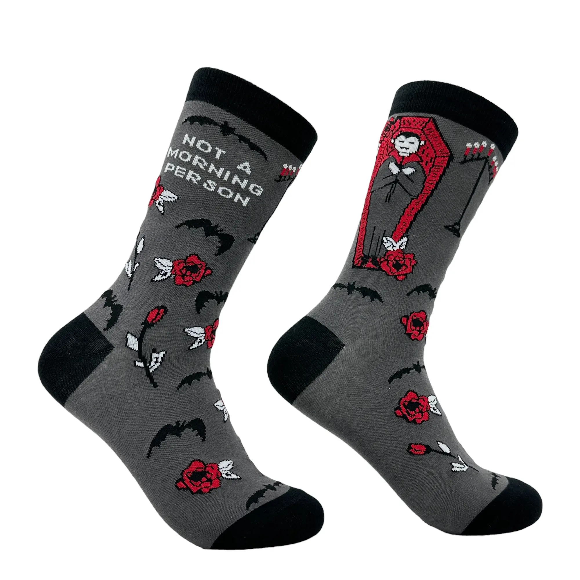 Women's Not A Morning Person Socks Funny Sarcastic Vampire Graphic Footwear Funny Graphic Socks Comfortable Fitted Spandex Cotton