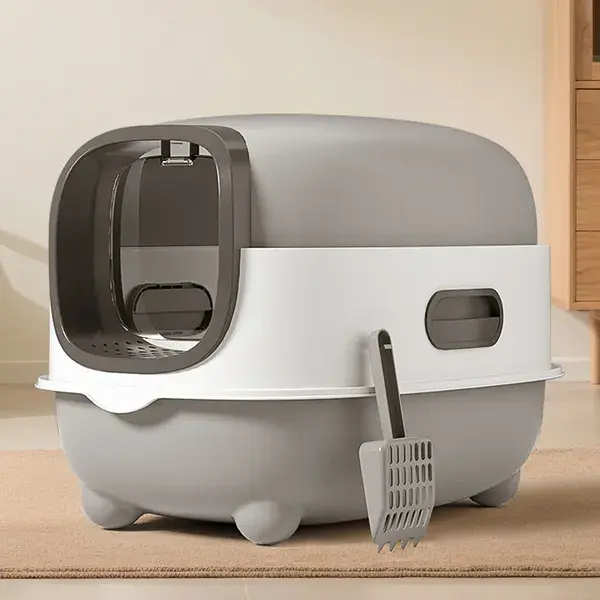 Fully Enclosed Cat Litter Box - High-Capacity, Odor-Lock, Scratch-Resistant Base, Deep Cleaning Pet Toilet with Litter Mat, Tool-Free Fully Detachable, Sturdy Elevated Base for Home Use, 22.05in x 15.75in x 15.75in (56x40x40cm)