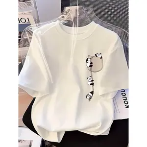 2026 New Fashion Women's Round Neck Panda Print Short Sleeve Summer Casual T-Shirt