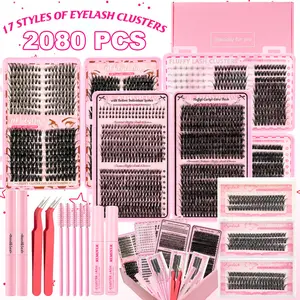 SOSIAY CICI 2080PCS Ultimate DIY Lash Extension Kit – 17 Styles of Individual Lash Clusters (Natural, Cat Eye, Bottom & Dramatic Volumes) with Bond, Seal, Remover, Tweezers & Brushes for At-Home Lash Art
