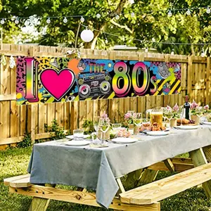 1 Pack, Vintage 80s Long Banner, Polyester "I Love 80s" Hip Hop Theme, Birthday Party Garden Long Banner Decoration, 1980s Birthday Garden Studio Background Decoration, Party Decoration Supplies, Party Decorations Banners, Decorative Banner
