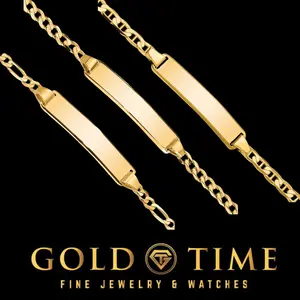 14k Solid Gold Custom ID Bracelet for Kids  Figaro, Cuban, Anchor Chain  Engraved Nameplate Jewelry Gift  5.5 to 6 Inches