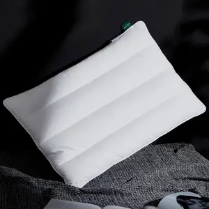 Luxury Flat Thin Goose Feather Down Pillows Standard Size, 2.5" Height, 100% Cotton Cover, Medium Firm Hotel Collection Ultra Slim Thin Bed Pillows, Machin