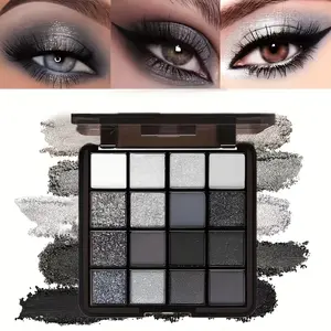 16-Color Smoky Eyeshadow Palette, Gray/Black Tones, Waterproof Long-Lasting Matte And Shimmer Eyeshadows, Full Coverage Palette for Day to Night Smoky Looks