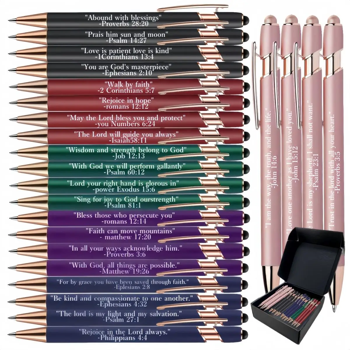 Bible Verse Ballpoint Pen, 24pcs/box Christian Bible Verse Ballpoint Pen, Inspirational Ballpoint Pen, Colorful Precision Pens, Writing Pen for Office