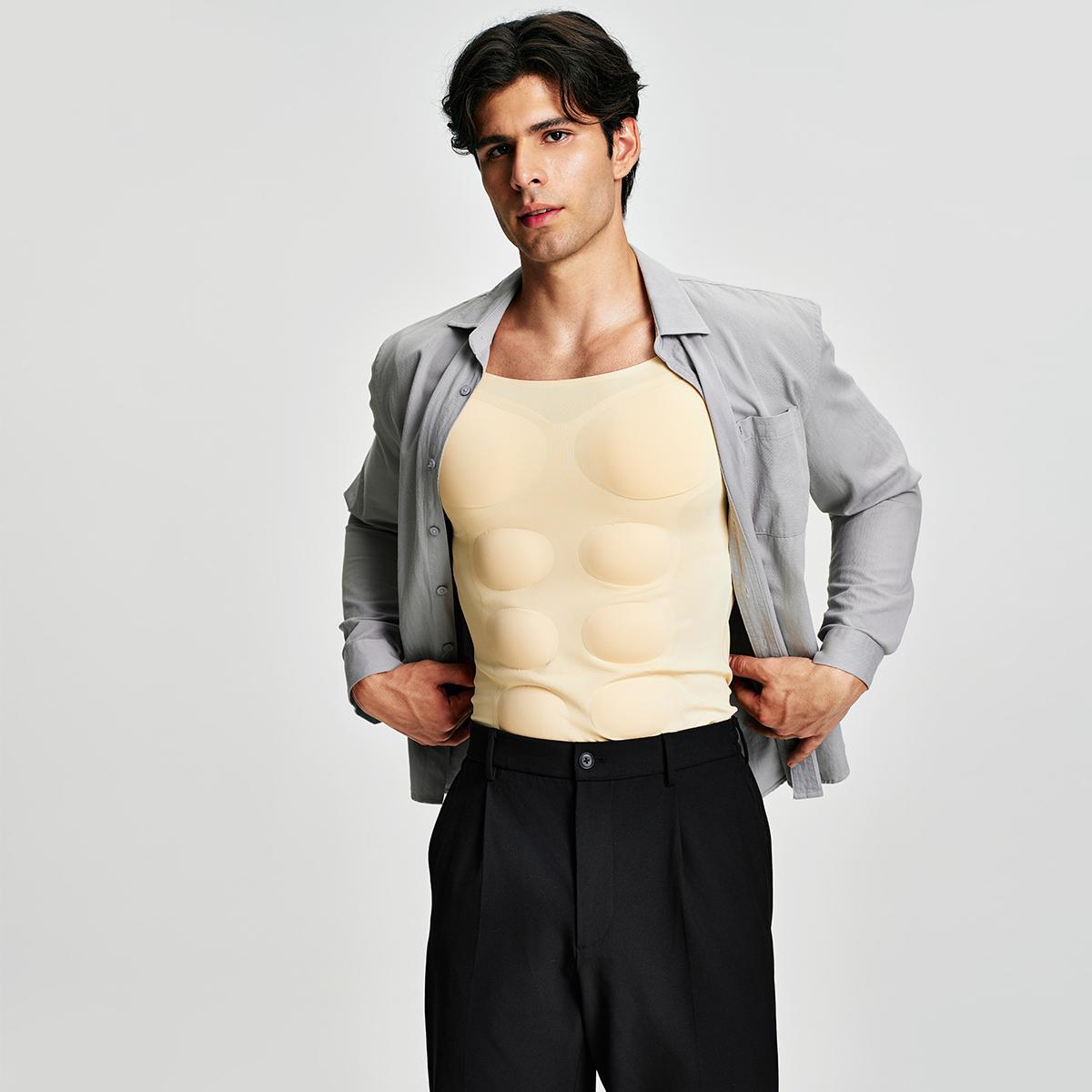 【Nebility】 Men’s Invisible Seamless Muscle-Enhancing T-Shirt with Removable Muscle Pads and Light Compression Function, Suitable for Everyday Wear, Cosplay, and Special Occasions SpringStatements