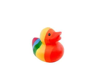 Pride Themed Yellow Rubber Duck Ducks - Multicolored Striped Rainbow Figurine