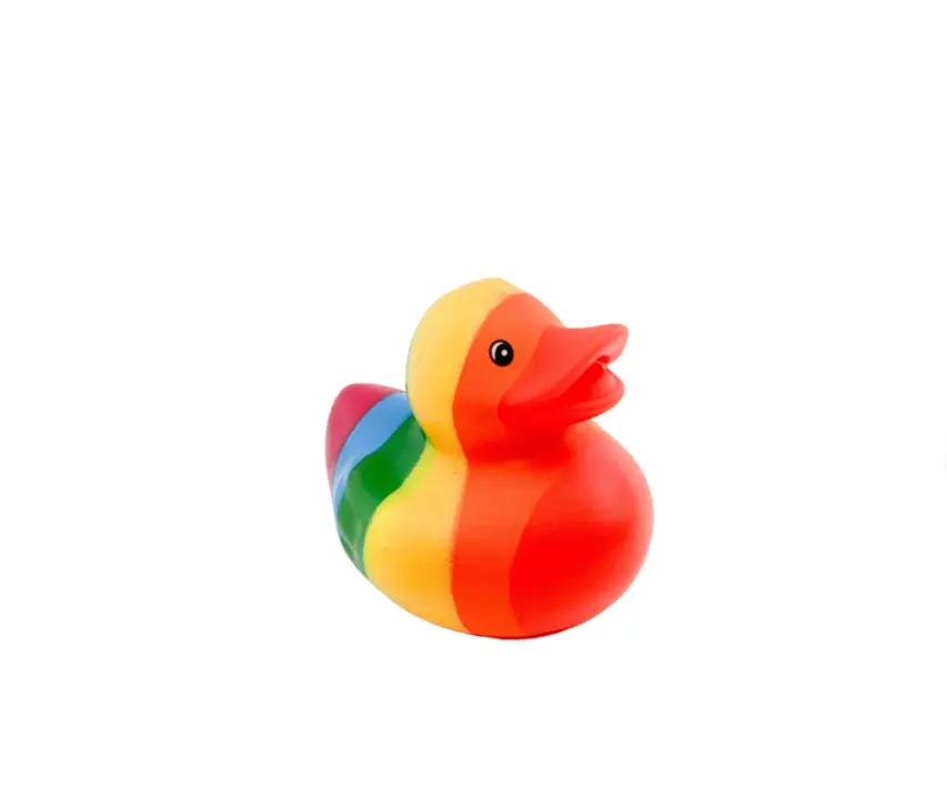 Pride Themed Yellow Rubber Duck Ducks - Multicolored Striped Rainbow Figurine