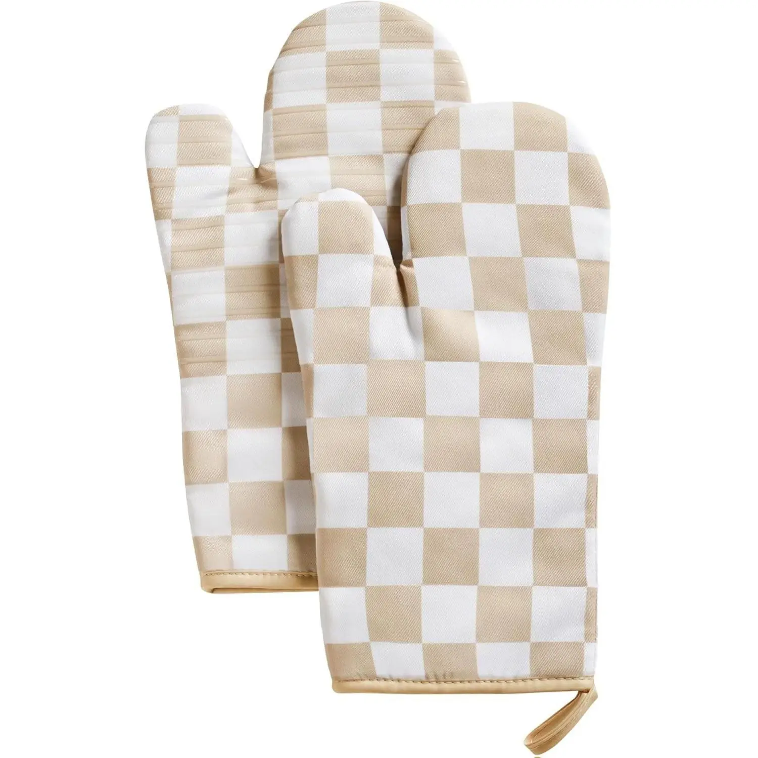 Set of 2 Vintage Retro Checkered Silicone Oven Mitts, 7x13in Heat-Resistant Non-Slip Kitchenware, Double Layer Non-Slip Grip Baking Gloves, Beige Bakeware Accessories