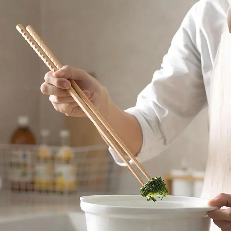 Wooden Chopsticks, 2 Pairs Long Wooden Chopsticks, Polished Beech Wood Fried Food Noodle Anti-slip Chopsticks, Kitchen Cooking Tools