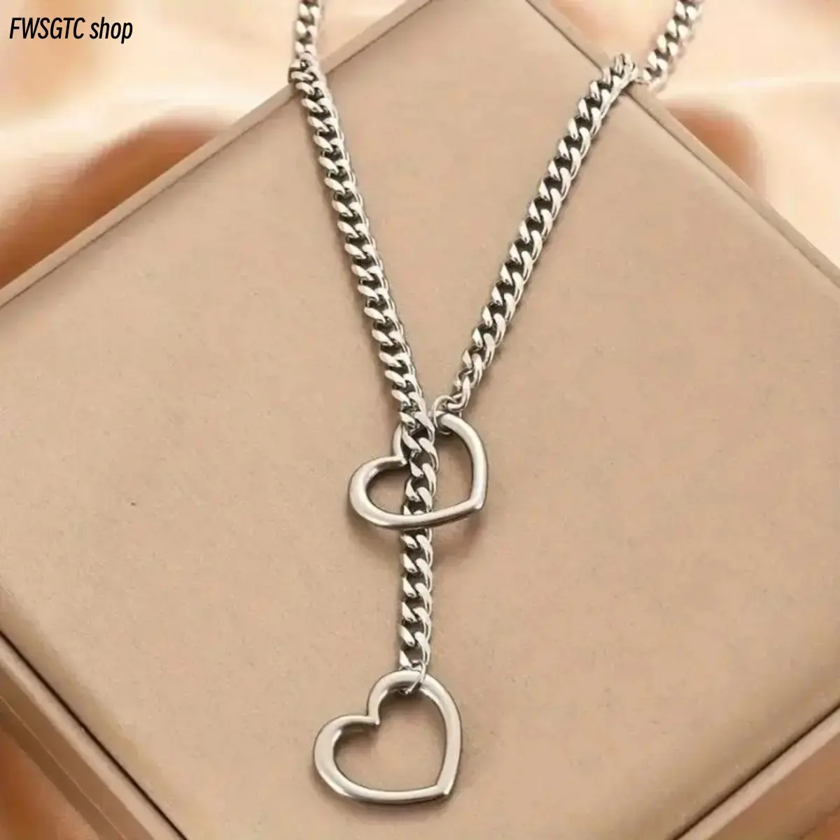 Unisex 15g Adjustable Stainless Steel Cuban Necklace, Punk Style Gold & White Jewelry with Heart Ring Charm. Trendy Accessory for Daily Outfits & Party Occasions