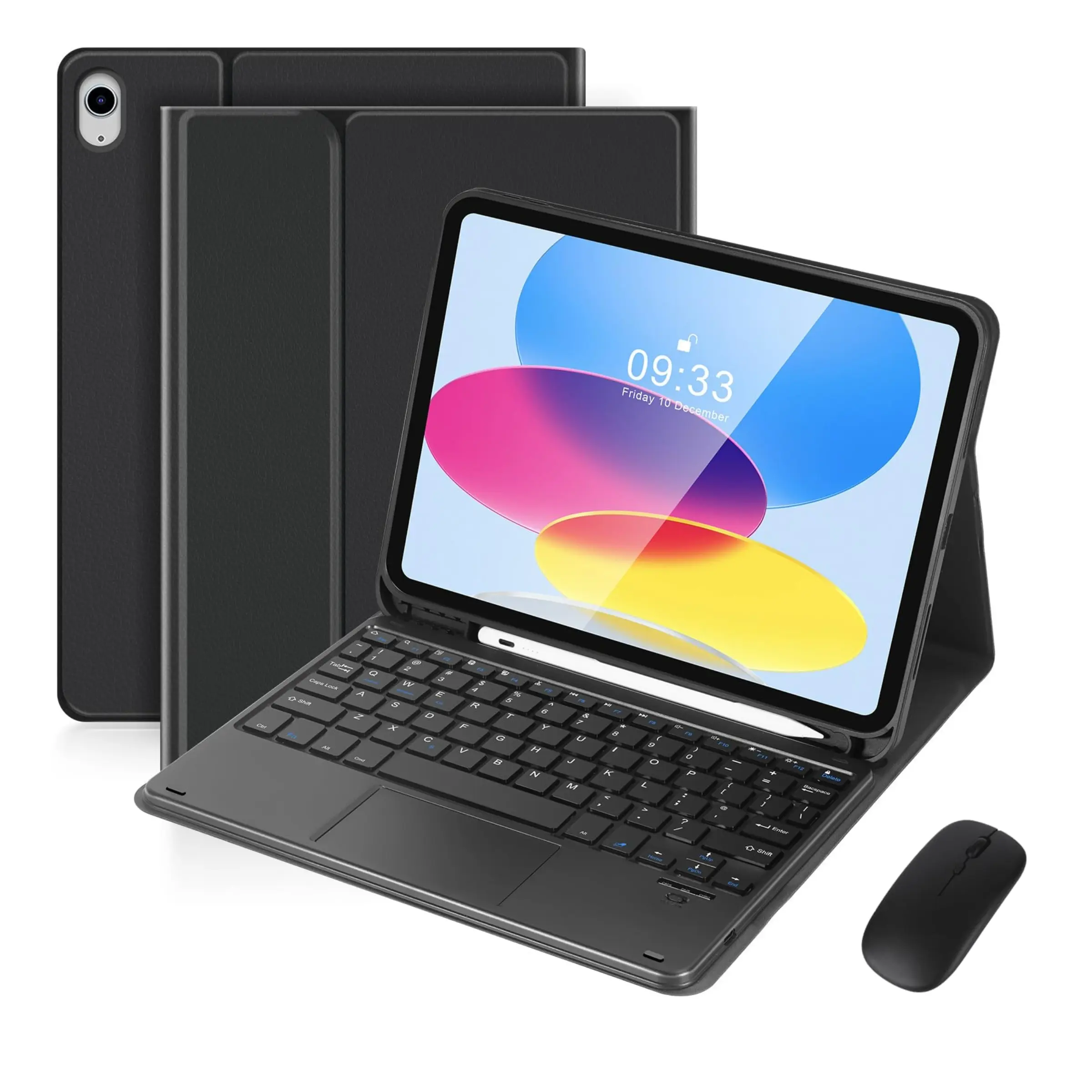Wireless Detachable Folio Tablet Keyboard with Mouse & Pencil Holder, Cordless Bluetooth Chip Connection Magnetic Cover Accessories for iPad 11th-10th Generation