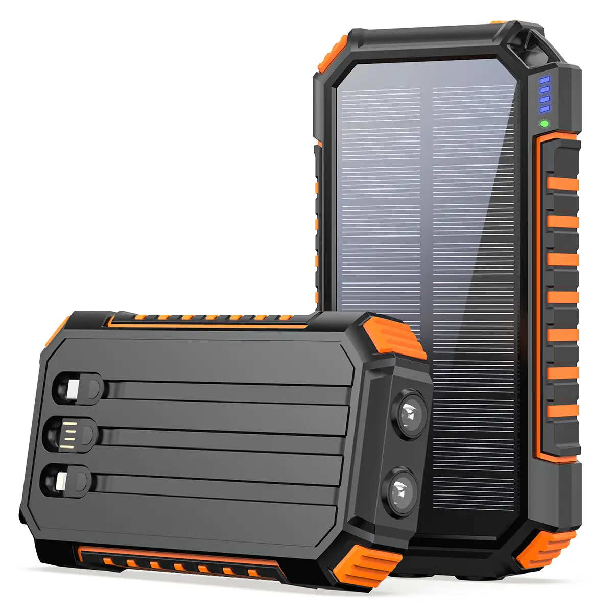 Solar Charger Power Bank - 27000mAh Portable Phone Charger with Built-in USB Cables 3.0A Fast Charge Battery Pack, 5 Outputs & 2 Inputs for Smartphone