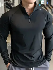 Men's Half Zip Long Sleeve Top, Soft Moisture-Wicking Breathable Fabric for Fitness & Outdoor Activities, Ideal for Camping, Hiking & Running, Gym Top, Athletic Shirt