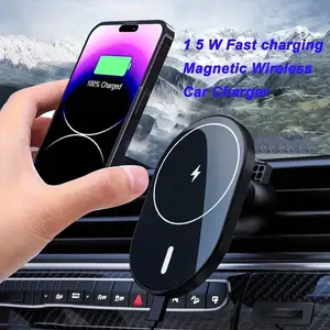 Magnetic Car Mount Holder 2-In-1 Design with 15w Fast Wireless Charging, Magsafe Car Charger, 360° Adjustable, Vent Outlet, USB Type-C Compatible iPhone AirPods Samsung
