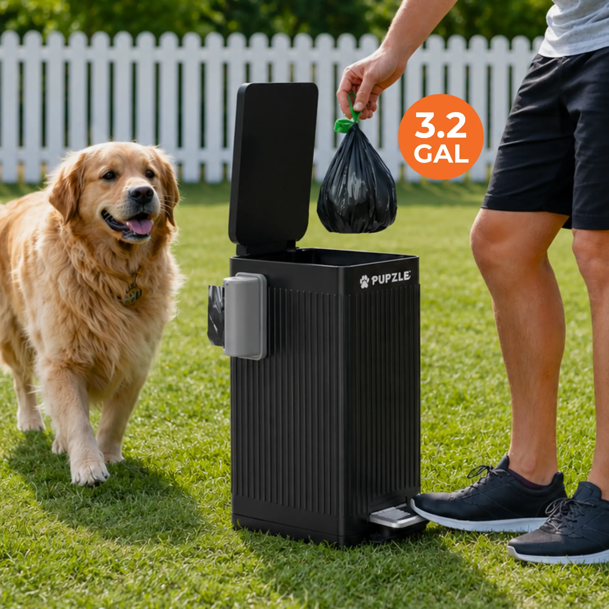 Pupzle Clean Outdoor Dog Poop Trash Can, 3.2 Gal Metal Dog Waste Bin with Lid for Outdoor Use