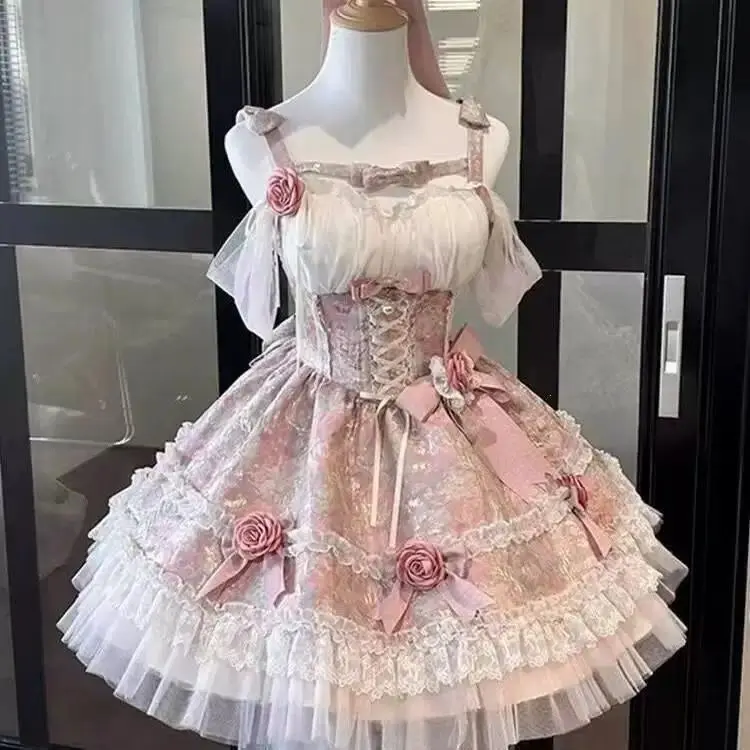 cute japanese dresses online Japanese Cute women girl Lolita dress maid dress bow sweet pinkycolor dress