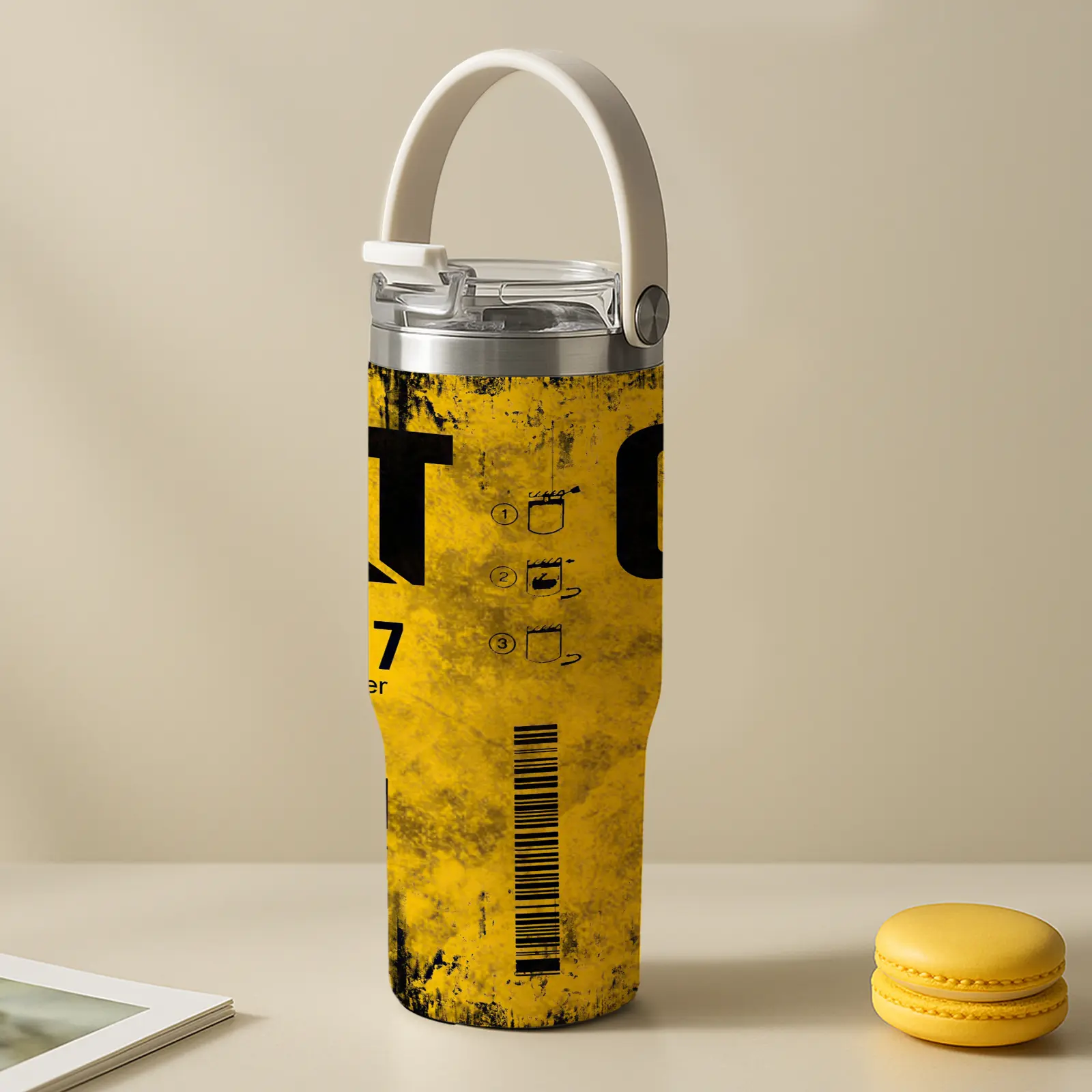 1 Pc 30oz insulated mug, double wall stainless steel vacuum cup, Insulated water cup, skinny leak-proof thermal mug, Tumbler, keeps hot 12 h/cold 24 h, yellow label design, durable tumbler for coffee tea juice, insulated travel drinkware, holiday gift