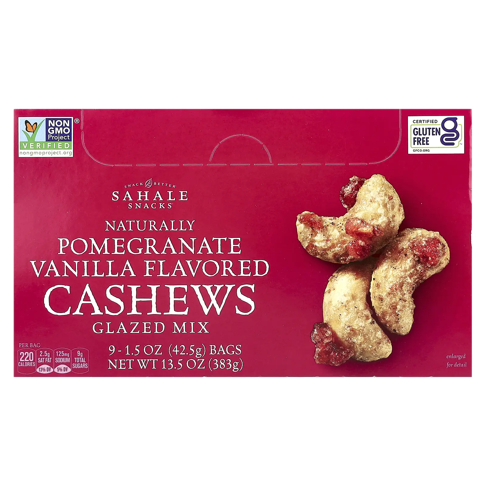 Sahale Snacks Glazed Mix, Naturally Pomegranate Vanilla Cashews, 9 Packs, 1.5 oz (42.5 g) Each