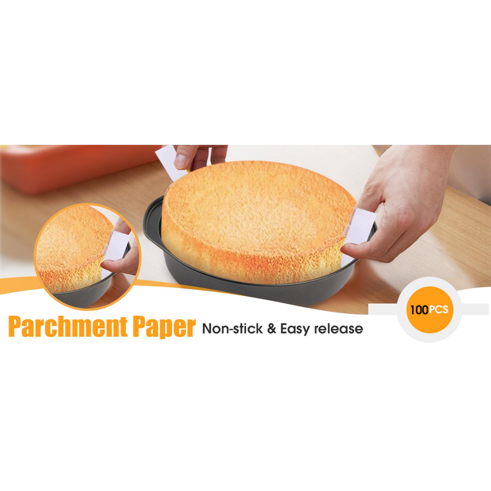 8" Round Cake Pan Set, 3PCS Nonstick Carbon Steel Baking Pans with Handles, Includes 100 PCS Parchment Paper, Dishwasher Safe for Easy Cleaning