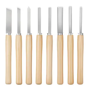 8-Piece Wood Lathe Chisel Set with Premium Steel Blades for Woodturning, Lathe Finisher and Woodworking Tools; Includes Roughing Gouges, Spindle Gouges, V-Shape Gouges, Skew Chisels, Parting Tools for Beginners and Professionals