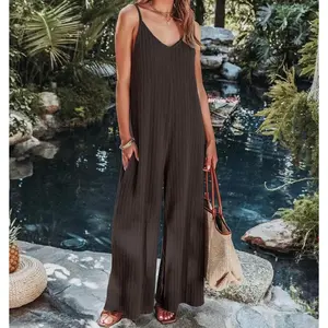 2023 AliExpress Europe and America New Jumpsuit Women's Cross border Summer Female Thread Backless Solid Color Sexy jumpsuit
