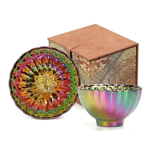 Iridescent 7-Color Peacock JianZhan Tea Cup | 24K Gold Plated Handmade Chinese Kung Fu Tea Cup