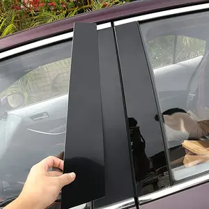 6pcs Glossy Black & Carbon Fiber  Window Center Door Column B C BC Pillar Post Cover Trim for Honda Civic 8th Generation Sedan FD 2006 2007 2008 2009 2010 2011 Mirror Effect PC Material Not Just Sticker Styling Accessories
