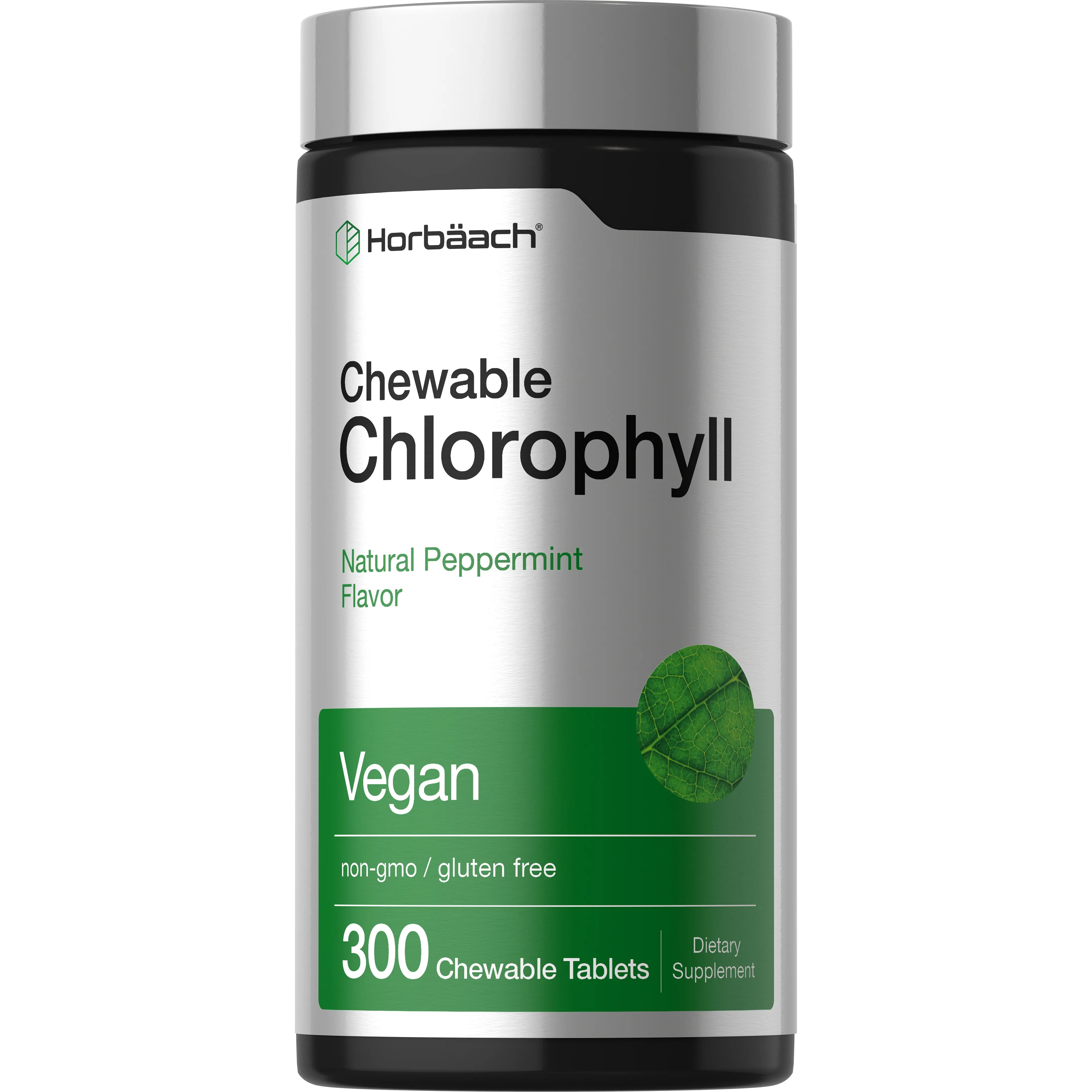 Horbäach Chlorophyll Pills - 300 Chewable Tablets - Natural Peppermint Flavor - Vegan, Non-GMO & Gluten Free Supplement