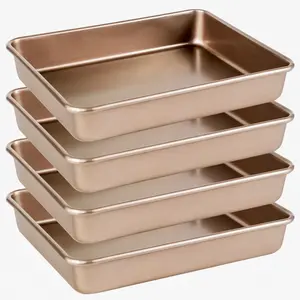 2/4 Pcs Kitchen Baking Pan Set, Nonstick 11*9 inch Cake Pan, Heavy Duty Rectangular Deep Size Baking Sheet, Brownie Cake Pan Bread Pan Toaster, Kitchen Items Baking Party Gifts, Golden