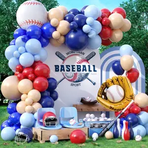 Baseball-Inspired Balloon Arch Kit with Navy, Red, Blue Balloons & Baseball Glove Foil Balloons for Themed Parties