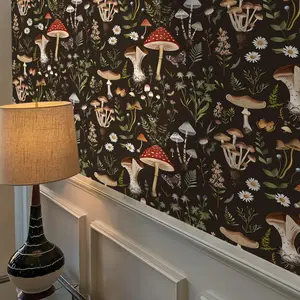Boho Style Self-Adhesive Wallpaper, Plant Mushroom Pattern, Waterproof, Removable, Moisture-Resistant, for Kitchen, Living Room, Bedroom, Desk Decor