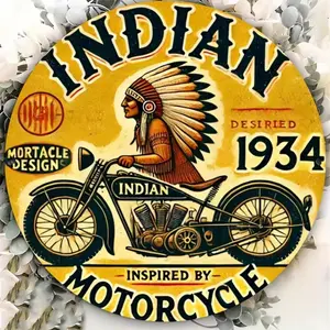 Vintage Indian Motorcycle Design Plaque, Round Aluminum Wall Art Sign, Home Decor for Living Room Bedroom Bar Coffee Shop, Room Decor, Home Decor, Vintage Plaque Decoration